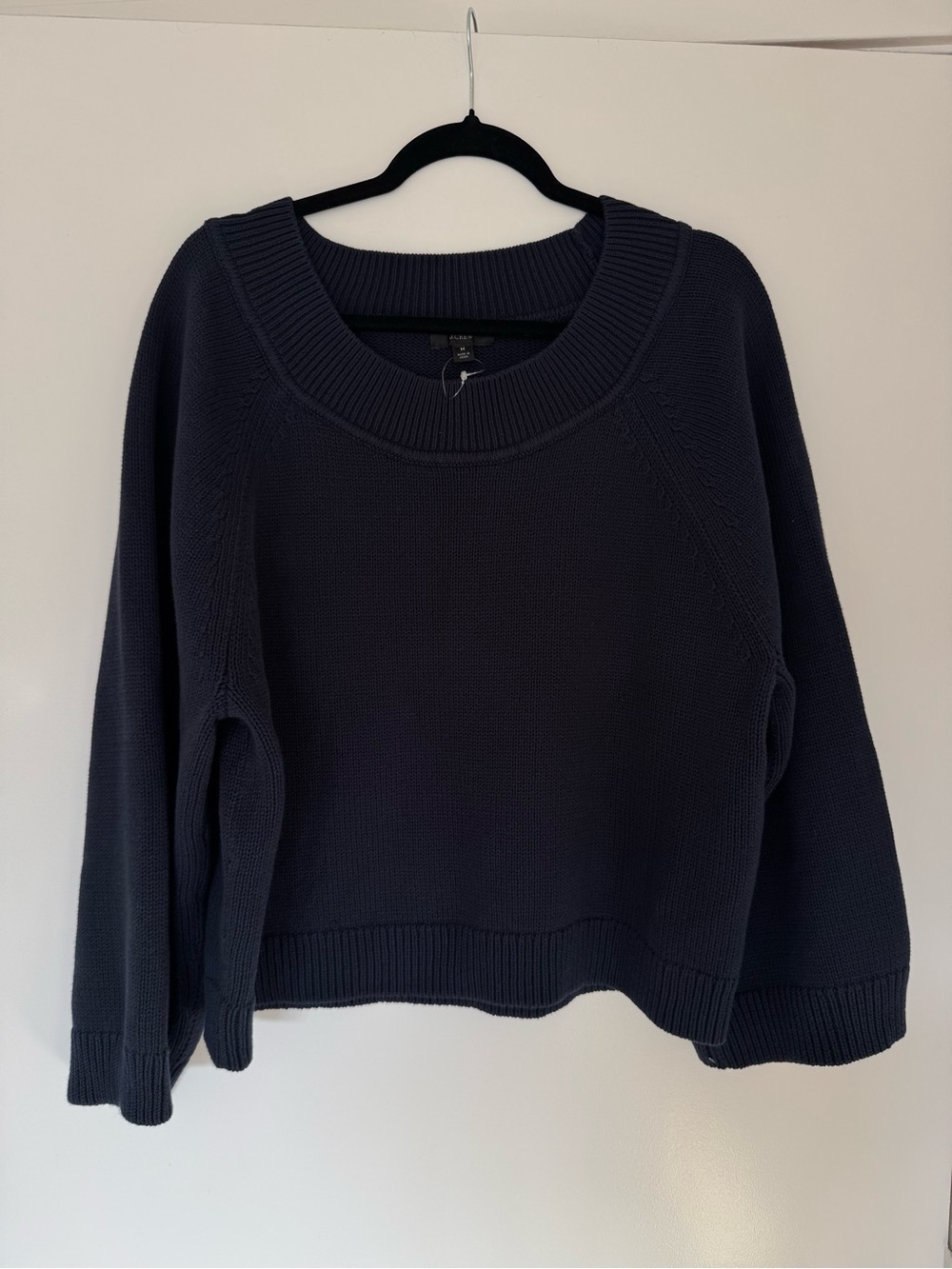 NWOT J. Crew Navy Cotton Wide Crew Neck Wide Sleeve Loose Sweater Size Medium